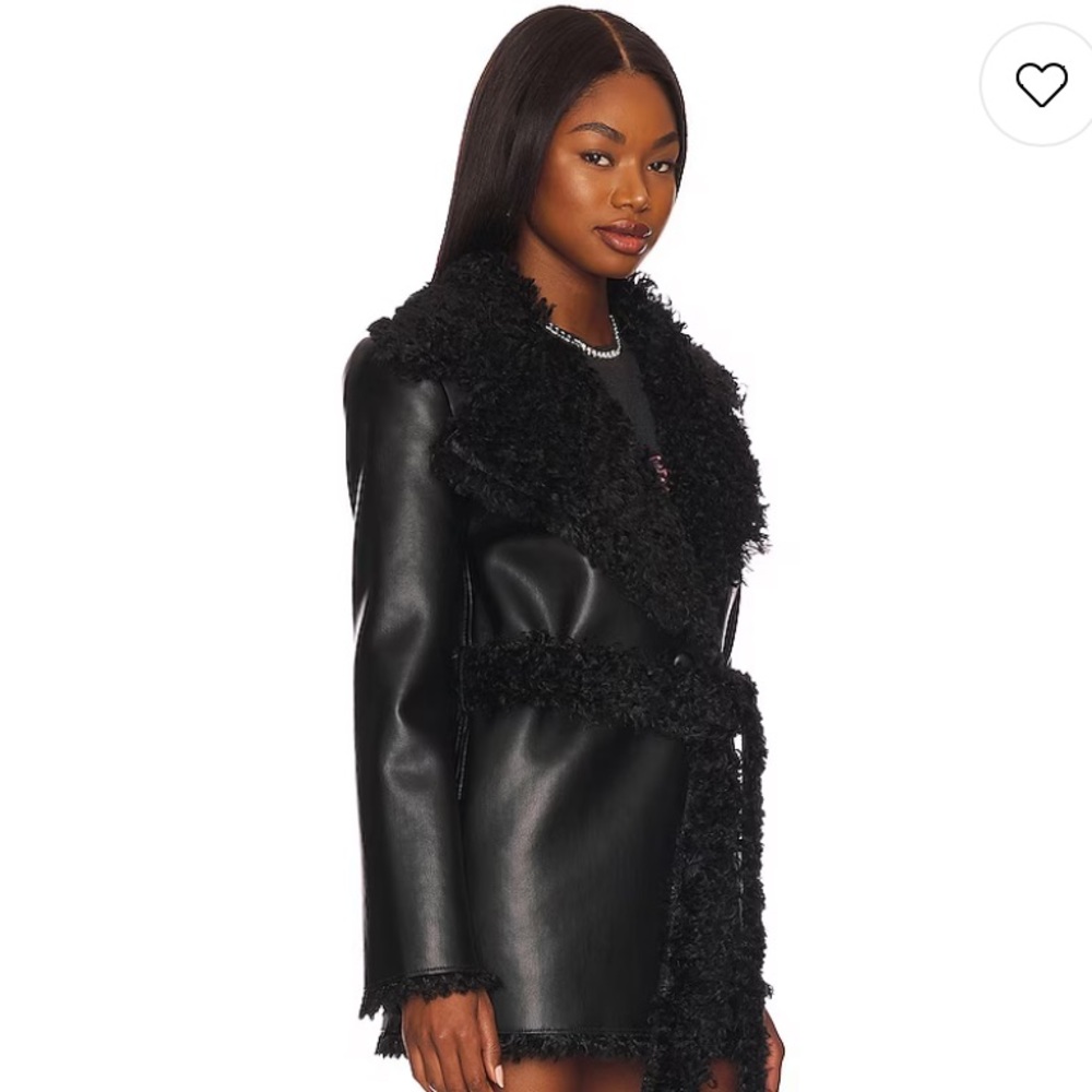 NBD Black Faux Leather & Fur Elyse Coat size medium